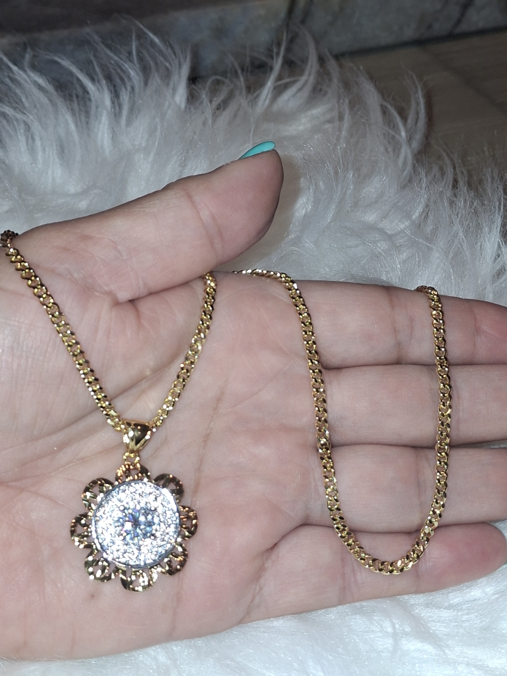 Gold-Tone Flower Pendant Necklace with Clear Crystal Accent
